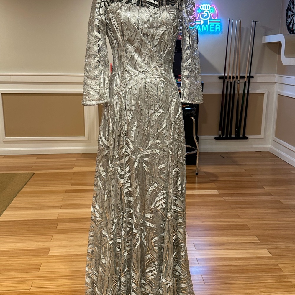 Elegant Silver Long Sleeve Gown
